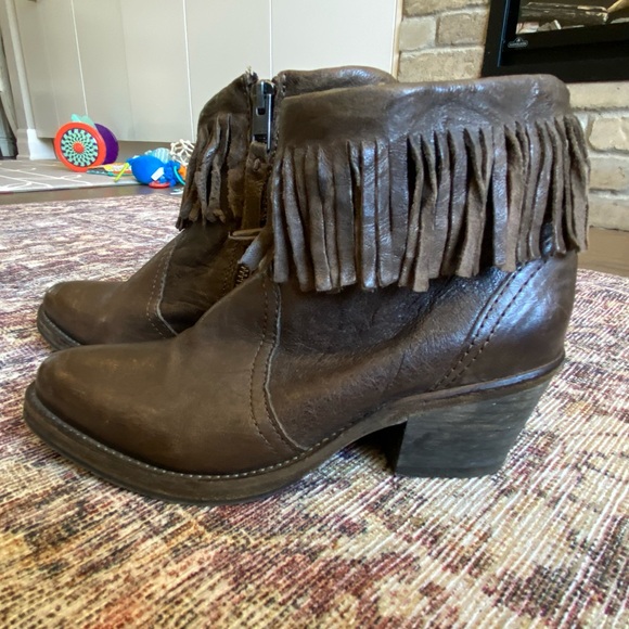 All Saints Brown Leather Bonny Boot with Fringe - Picture 4 of 8